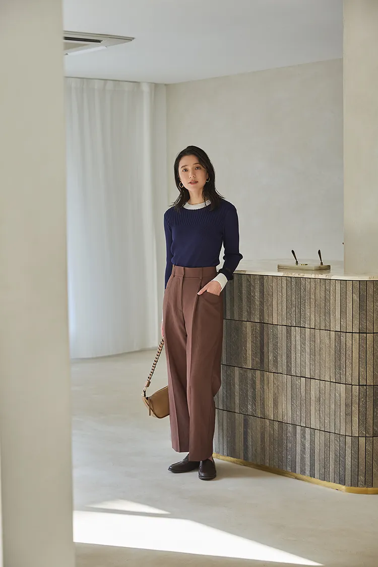 配色リブニット