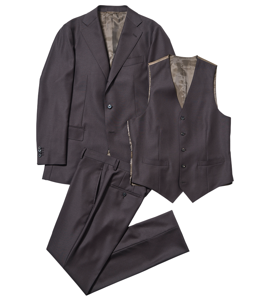 セレモニーでもオリジナリティをThree-piece SUIT in COLOR〈ブラウンカラー3ピース〉