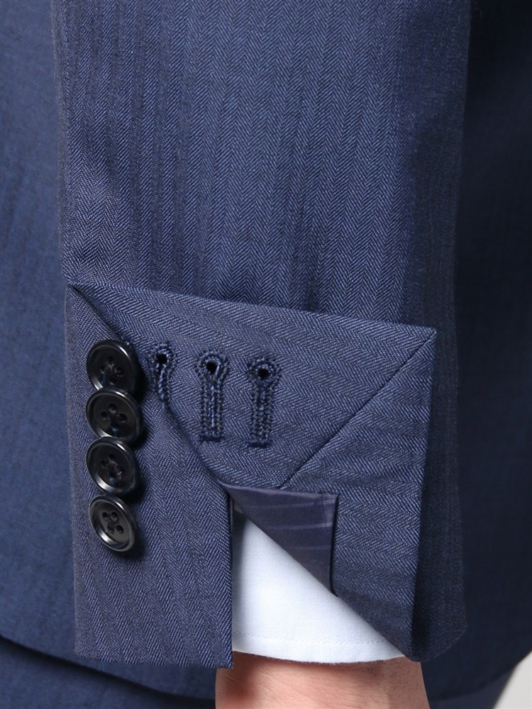 スーツ／2つボタン／ヘリンボーン／FIT／NR056 ウォッシャブル ブルー