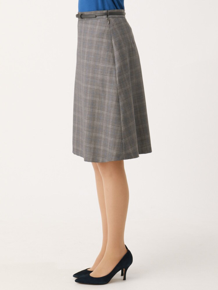◆REDA／SUPER110'sウール ベルト付きフレアスカート◆1 チェック スカート