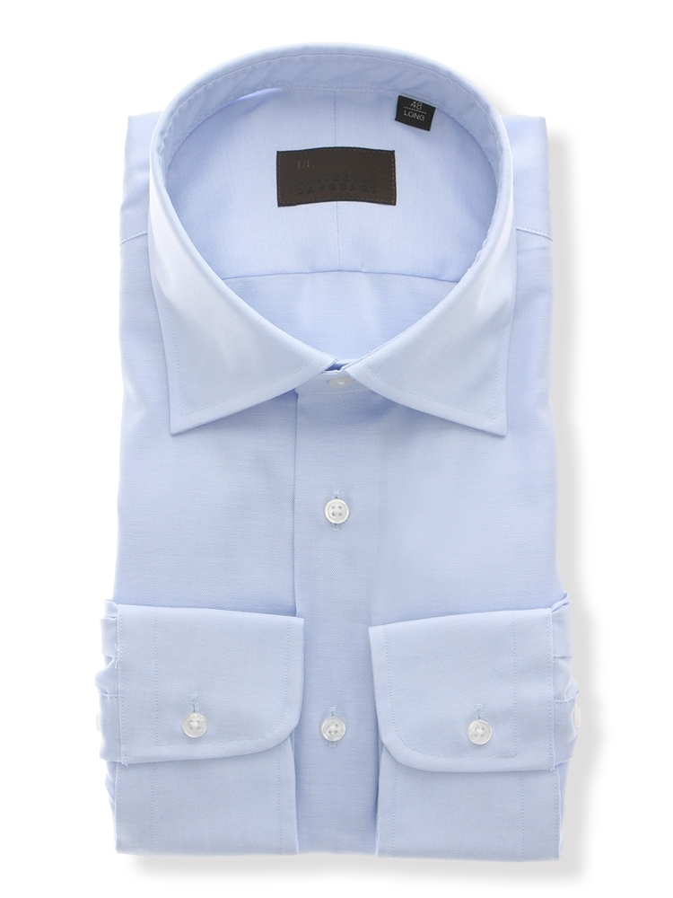 【ブルー】(M)【超形態安定】 ワイドカラー 長袖 形態安定 ワイシャツ