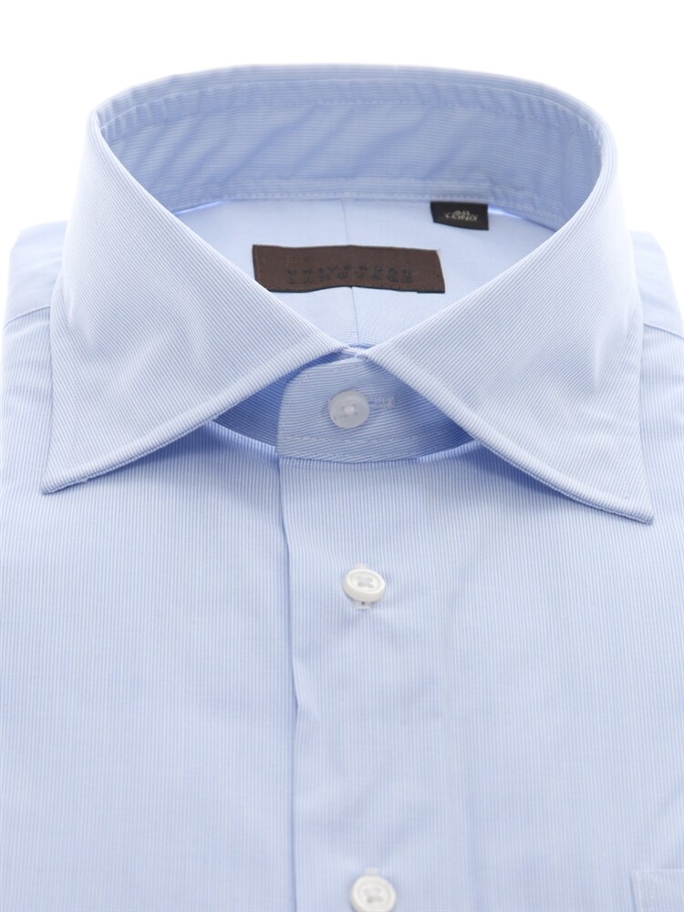 ワイシャツ／長袖／形態安定／ワイドカラー／ストライプ／ドレスシャツ1 ストライプ ブルー