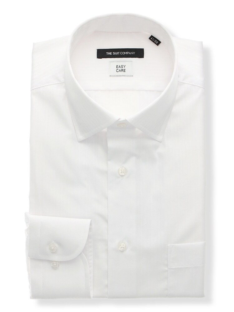 ワイシャツ／長袖／形態安定／再生繊維／ワイドカラー／シャドーストライプ／BASIC／ドレスシャツ0 形態安定 ワイシャツ