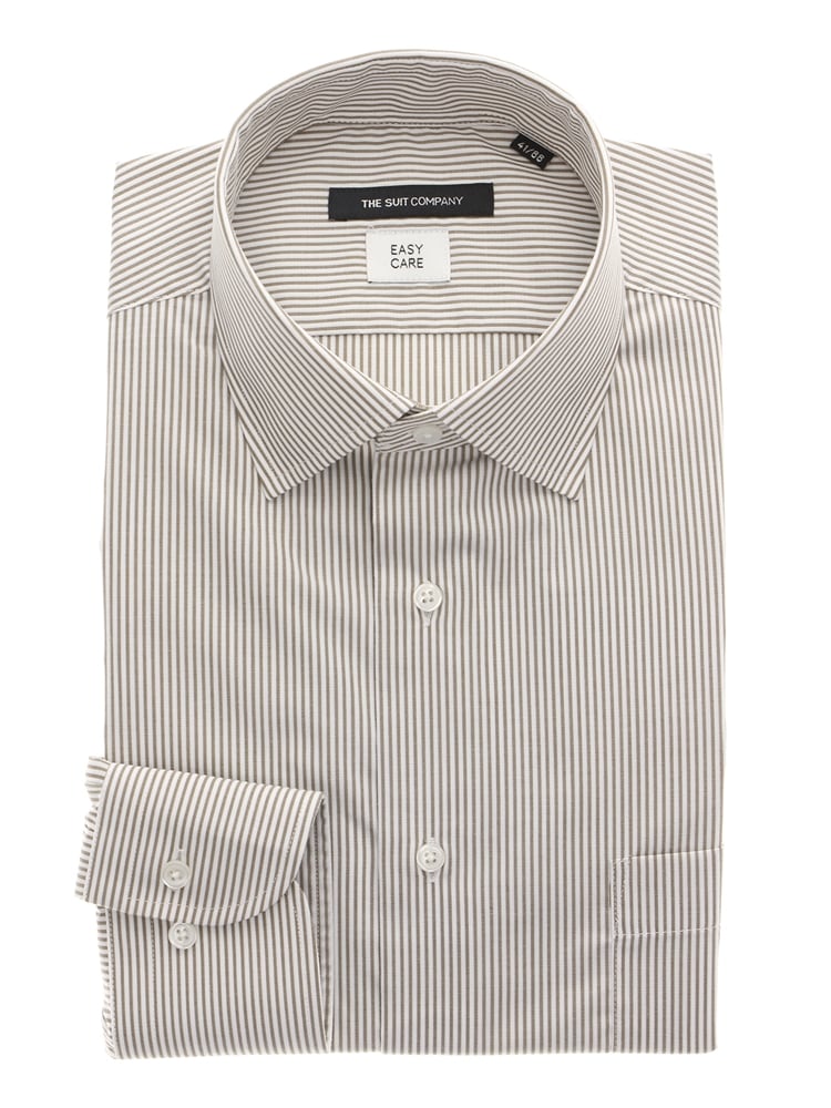 ワイシャツ／長袖／形態安定／再生繊維／ワイドカラー／ストライプ／BASIC／ドレスシャツ0 ワイシャツ 長袖