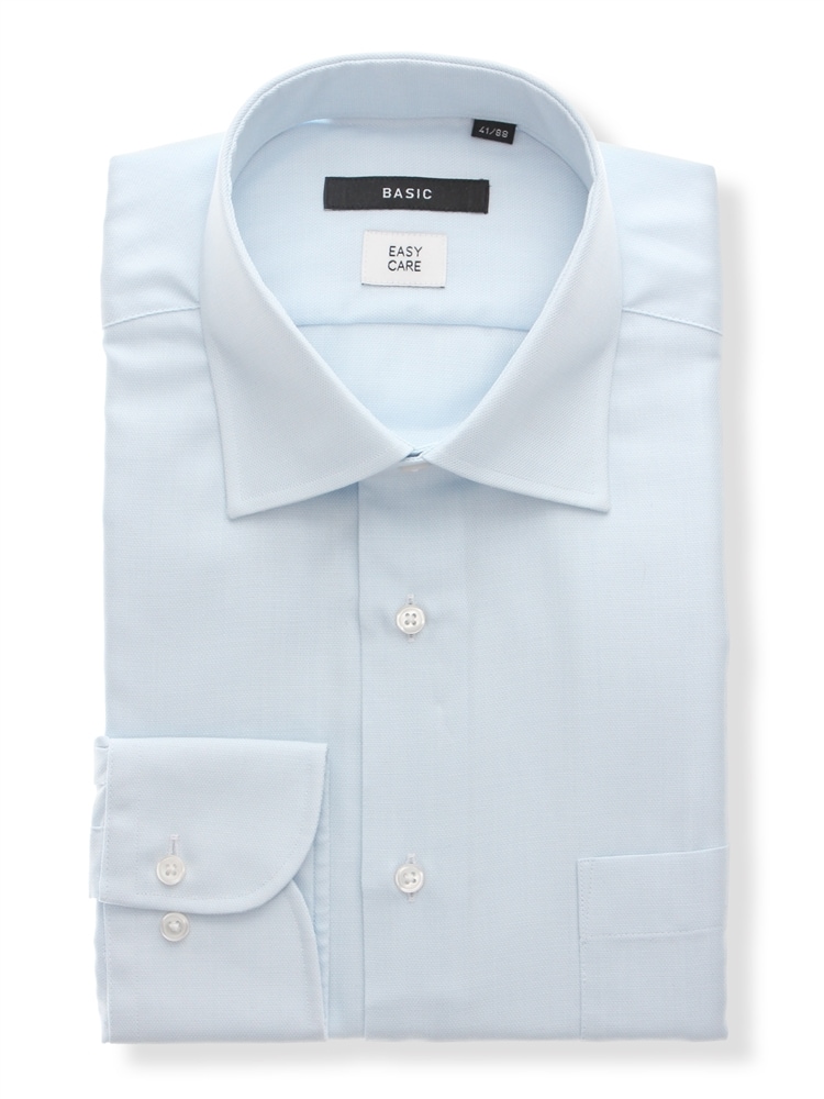 ワイシャツ／長袖／形態安定／再生繊維／ワイドカラー／織柄／BASIC／ドレスシャツ0 ワイシャツ 長袖