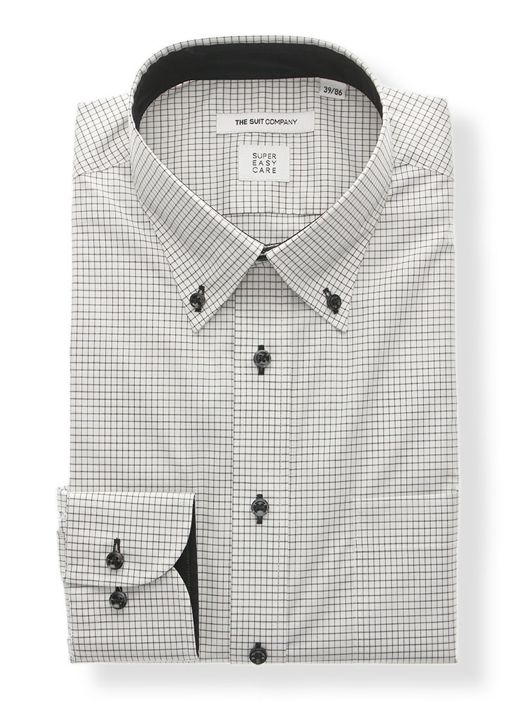 ワイシャツ／長袖／形態安定／COOL MAX／ボタンダウンカラー／チェック／ドレスシャツ (IF4CML003-ZD)