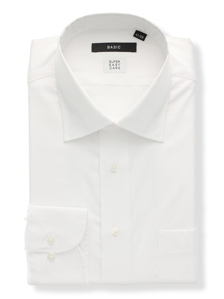 ワイシャツ／長袖／形態安定／COOL MAX／ワイドカラー／無地／BASIC／ドレスシャツ0