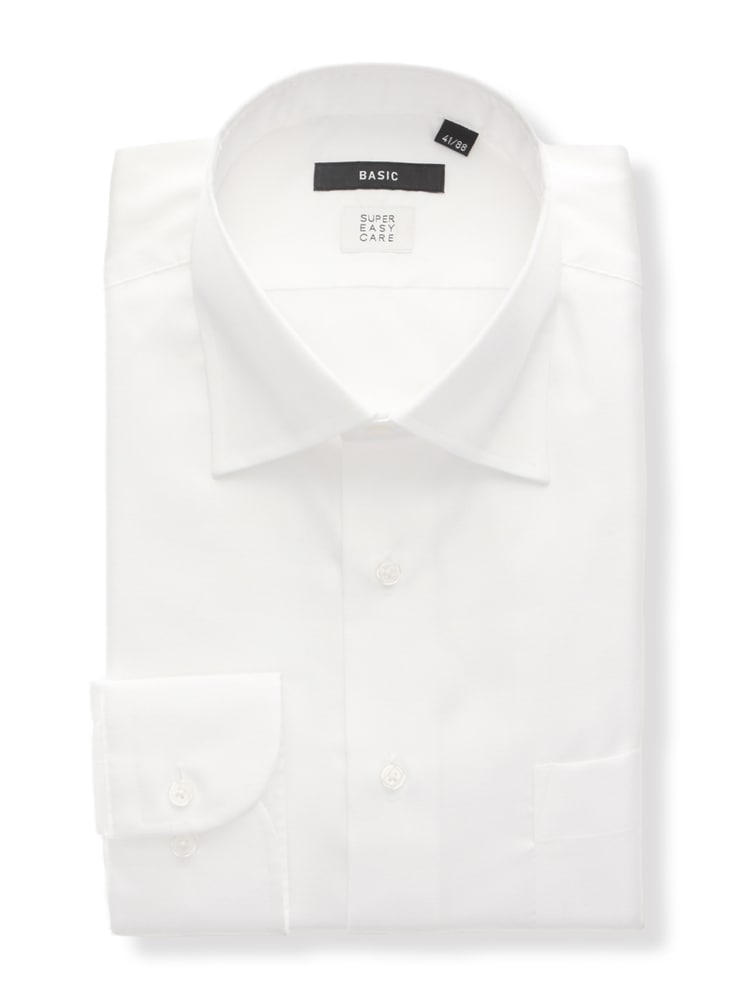 ワイシャツ／長袖／形態安定／ストレッチ／COOL MAX／ワイドカラー／BASIC／ドレスシャツ0 ワイシャツ 長袖