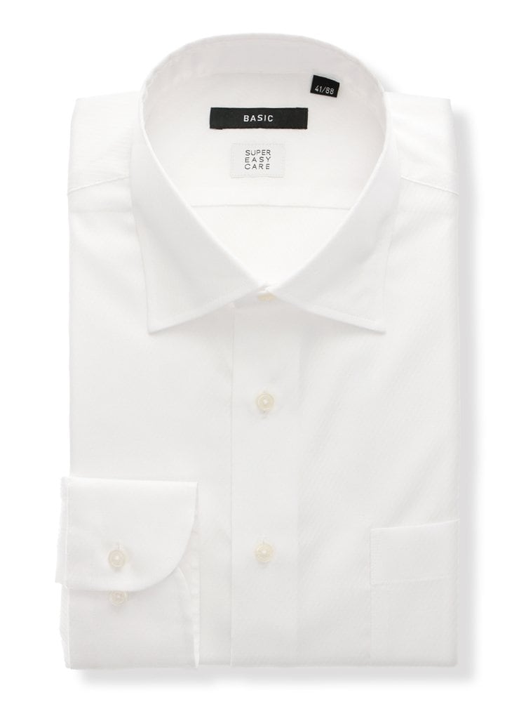 ワイシャツ／長袖／形態安定／COOL MAX／ワイドカラー／織柄／BASIC／ドレスシャツ0 ワイシャツ 長袖