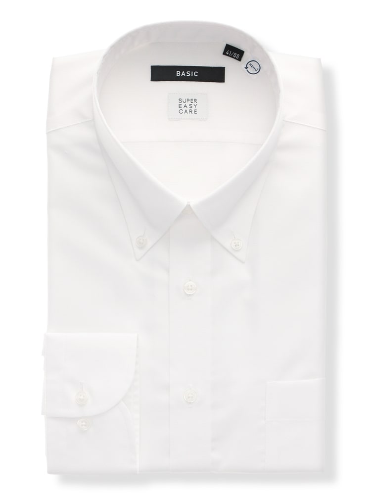 ワイシャツ／長袖／形態安定／RENU／ボタンダウンカラー／織柄／BASIC／ドレスシャツ0 形態安定 ワイシャツ