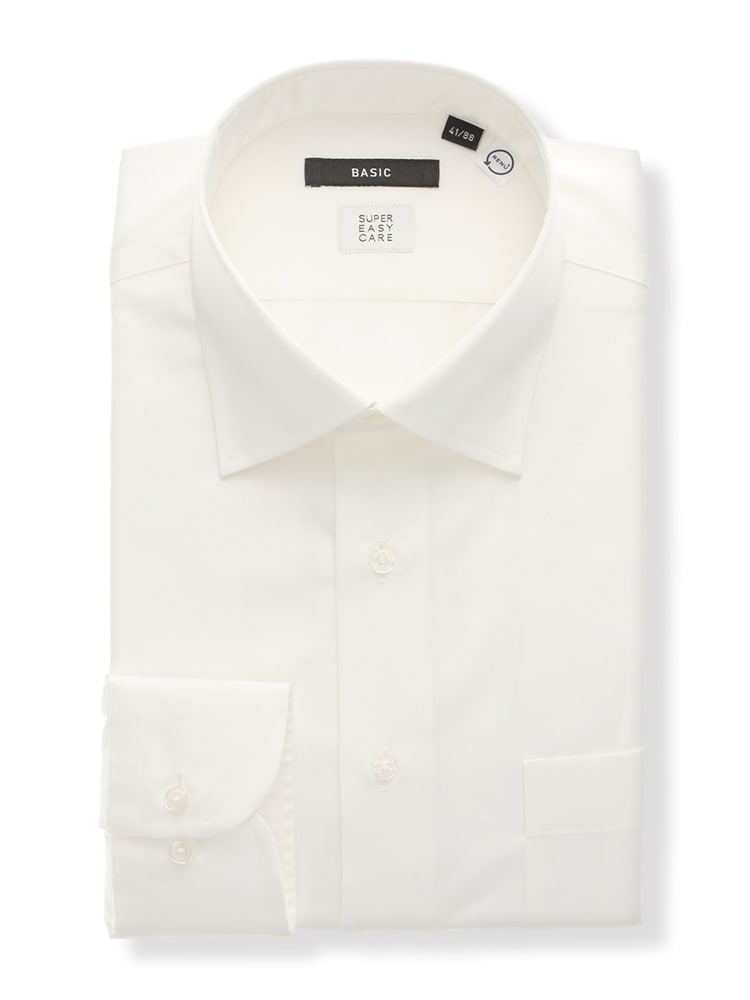 ワイシャツ／長袖／形態安定／RENU／ワイドカラー／織柄／BASIC／ドレスシャツ0 ワイシャツ 長袖