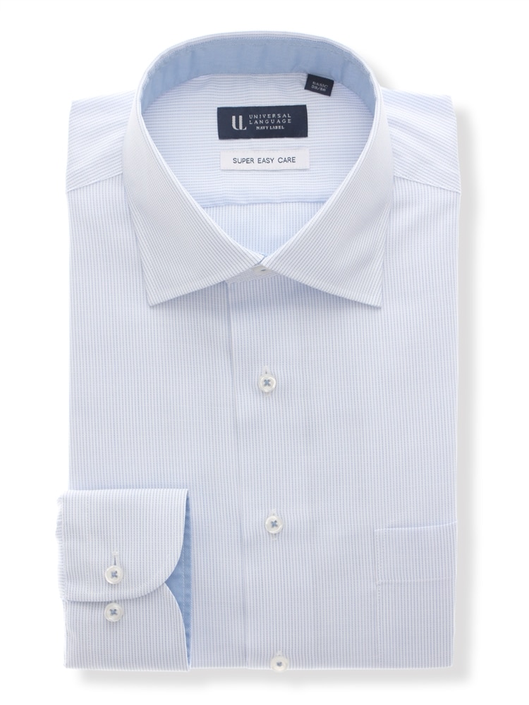 ワイシャツ／長袖／形態安定／RENU／ワイドカラー／ストライプ／BASIC／ドレスシャツ0 ワイシャツ 長袖