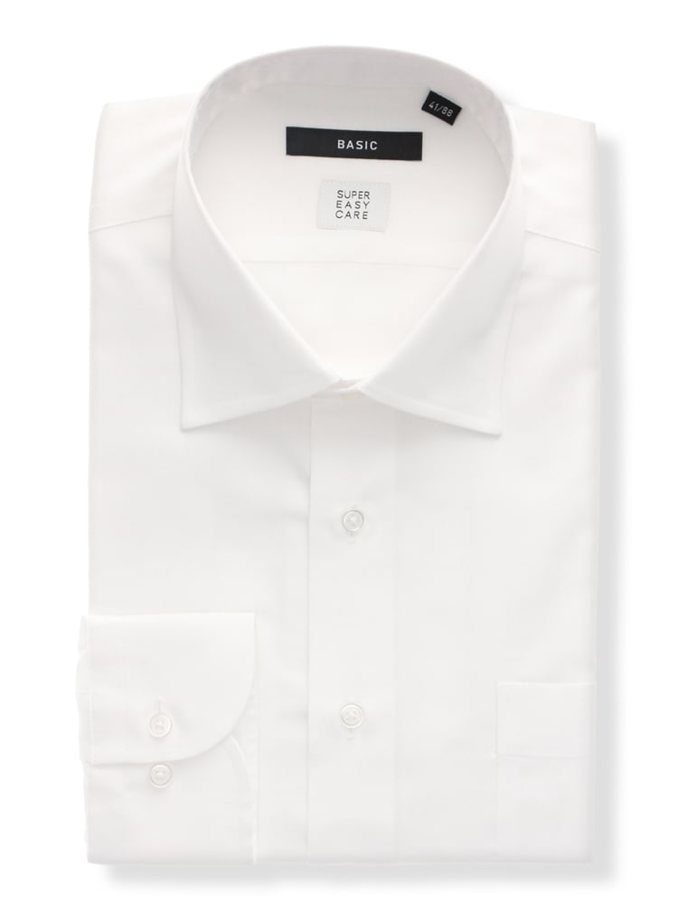 ワイシャツ／長袖／形態安定／ワイドカラー／織柄／BASIC／ドレスシャツ0 ワイシャツ 長袖