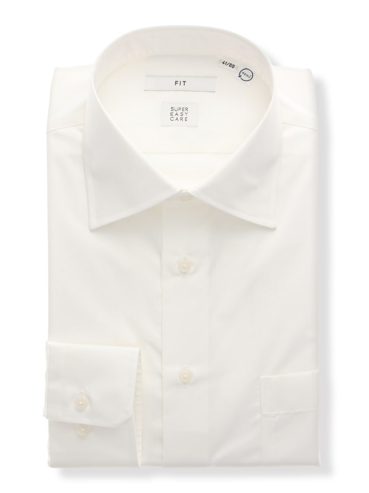 ワイシャツ／長袖／形態安定／RENU／ワイドカラー／無地／FIT／ドレスシャツ0 コットン シャツ
