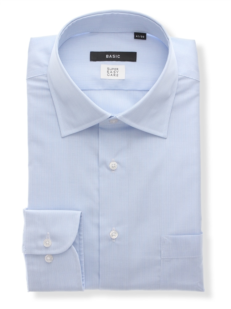 ワイシャツ／長袖／形態安定／ワイドカラー／ストライプ／BASIC／ドレスシャツ0 ワイシャツ ストライプ