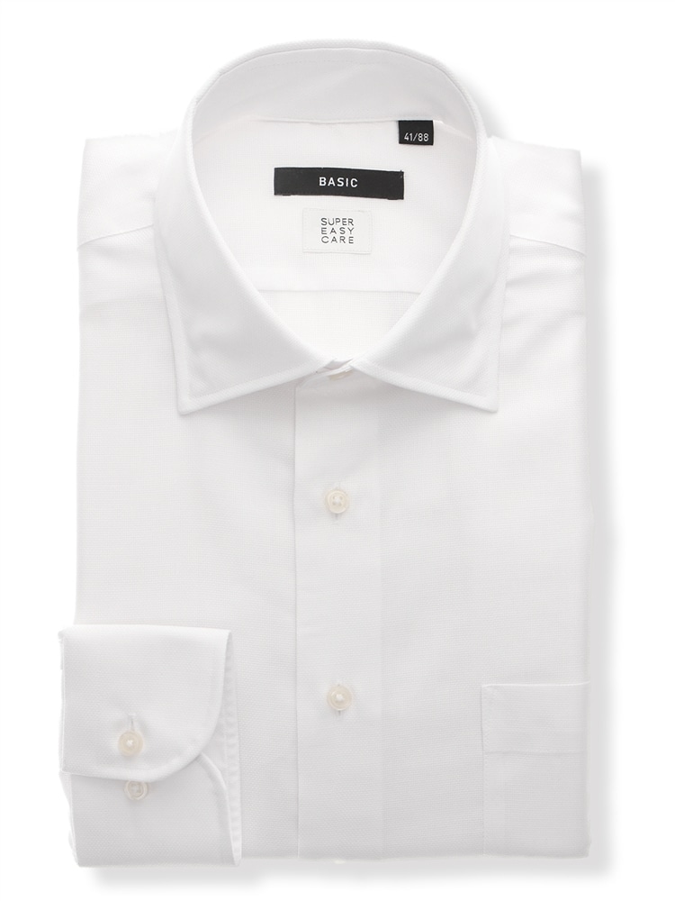 ワイシャツ／長袖／形態安定／ワイドカラー／織柄／BASIC／ドレスシャツ0 形態安定 ワイシャツ
