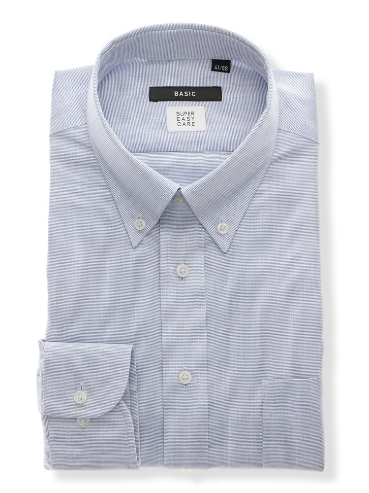 ワイシャツ／長袖／形態安定／再生繊維／ボタンダウンカラー／織柄／BASIC／ドレスシャツ (TB3TE189-DB)