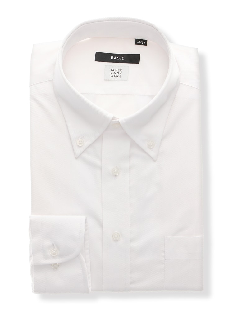 ワイシャツ／長袖／形態安定／再生繊維／ボタンダウンカラー／織柄／BASIC／ドレスシャツ0 ワイシャツ 長袖
