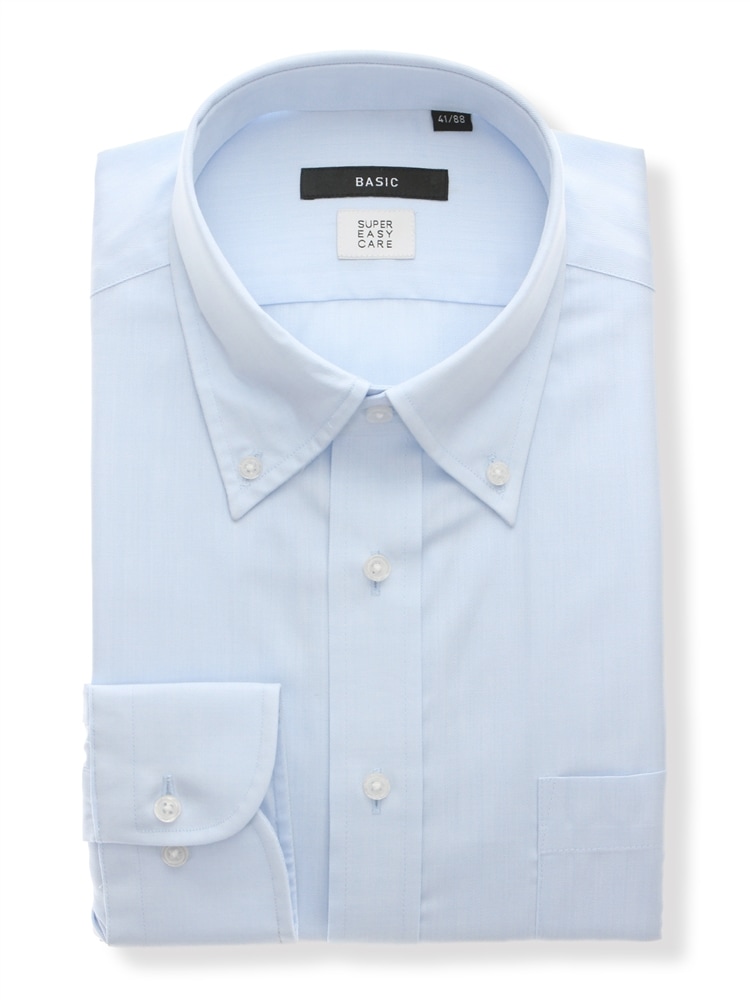 ワイシャツ／長袖／形態安定／再生繊維／ボタンダウンカラー／ヘリンボーン／BASIC／ドレスシャツ0 ワイシャツ 長袖