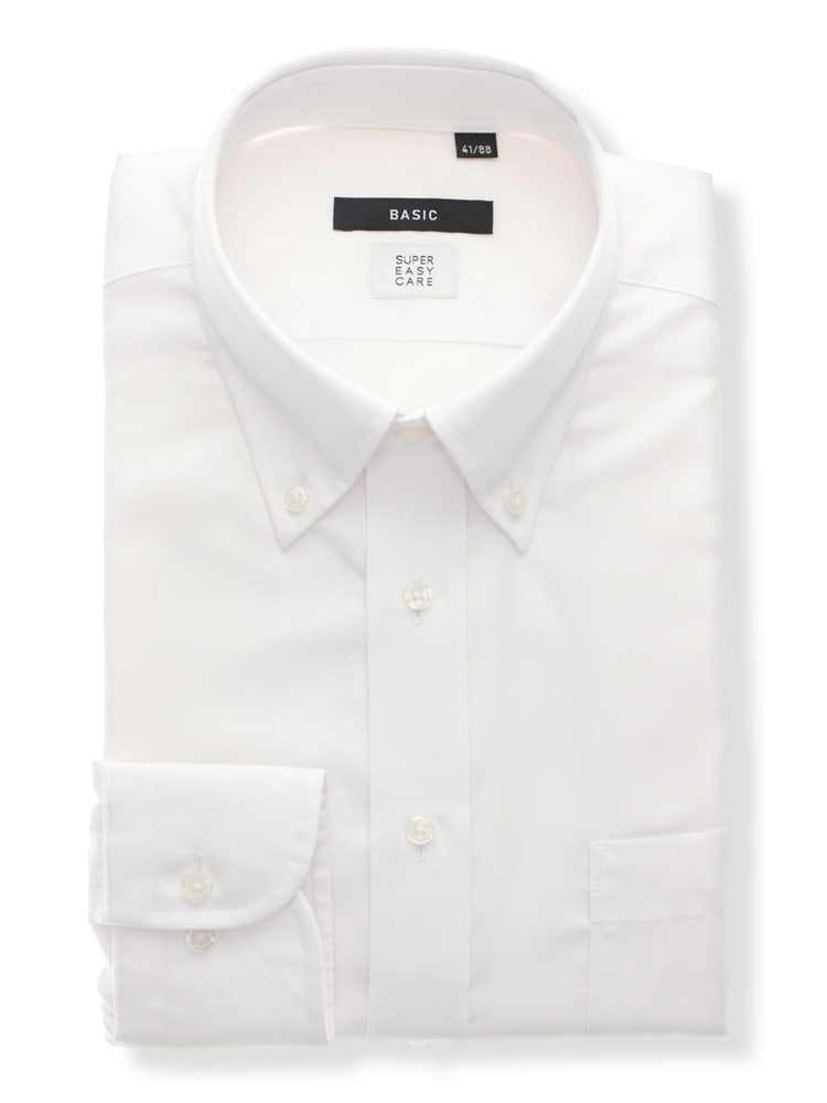 ワイシャツ／長袖／形態安定／再生繊維／ボタンダウンカラー／織柄／BASIC／ドレスシャツ0 ワイシャツ 長袖
