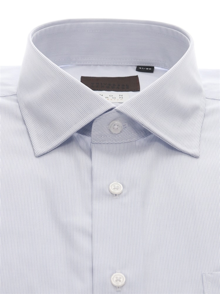 ワイシャツ／長袖／ノンアイロンストレッチ／ワイドカラー／ピンストライプ／BASIC／ドレスシャツ1 形態安定 ワイシャツ