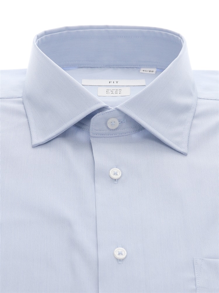 ワイシャツ／長袖／形態安定／ワイドカラー／織柄／FIT／ドレスシャツ1 ストライプ ブルー