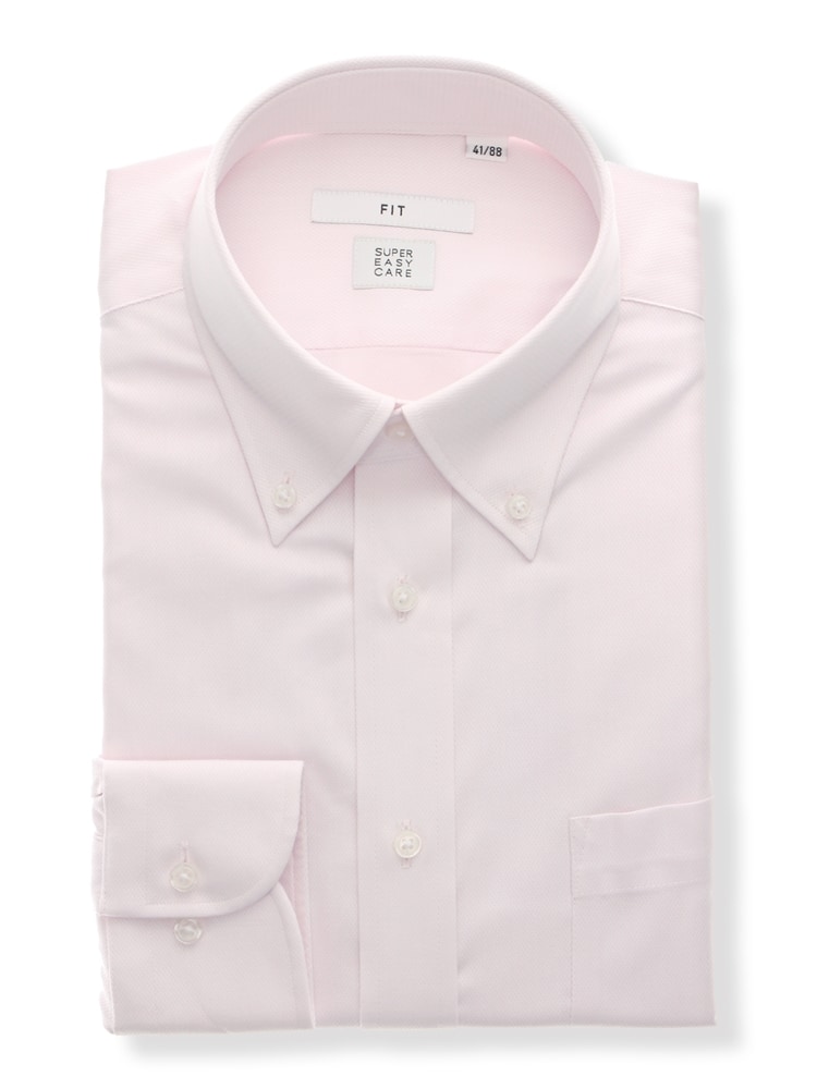 ワイシャツ／長袖／形態安定／COOL MAX／ボタンダウンカラー／織柄／FIT／ドレスシャツ0 ワイシャツ 長袖