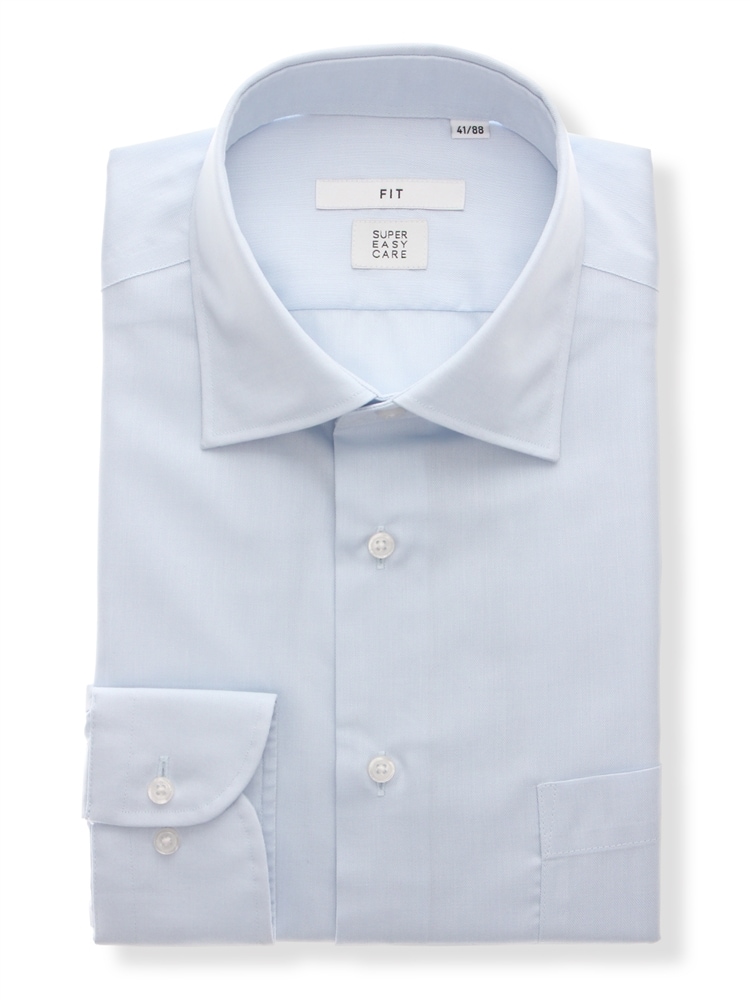 ワイシャツ／長袖／形態安定／再生繊維／ワイドカラー／織柄／FIT／ドレスシャツ0 ワイシャツ 長袖