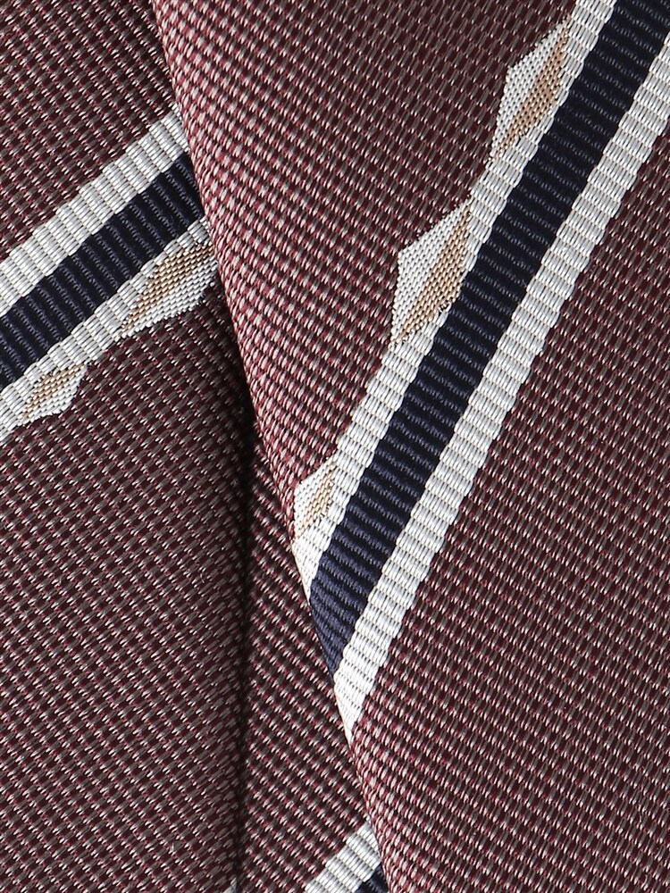 ネクタイ／JAPAN MADE／シルク／ストライプ×織柄2 ブラウン シルク