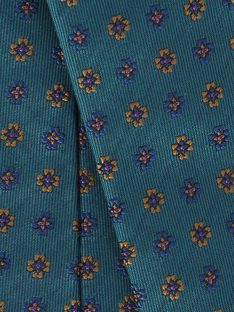 ネクタイ／Fabric by England／シルク／フラワー2 ネクタイ ブルー系