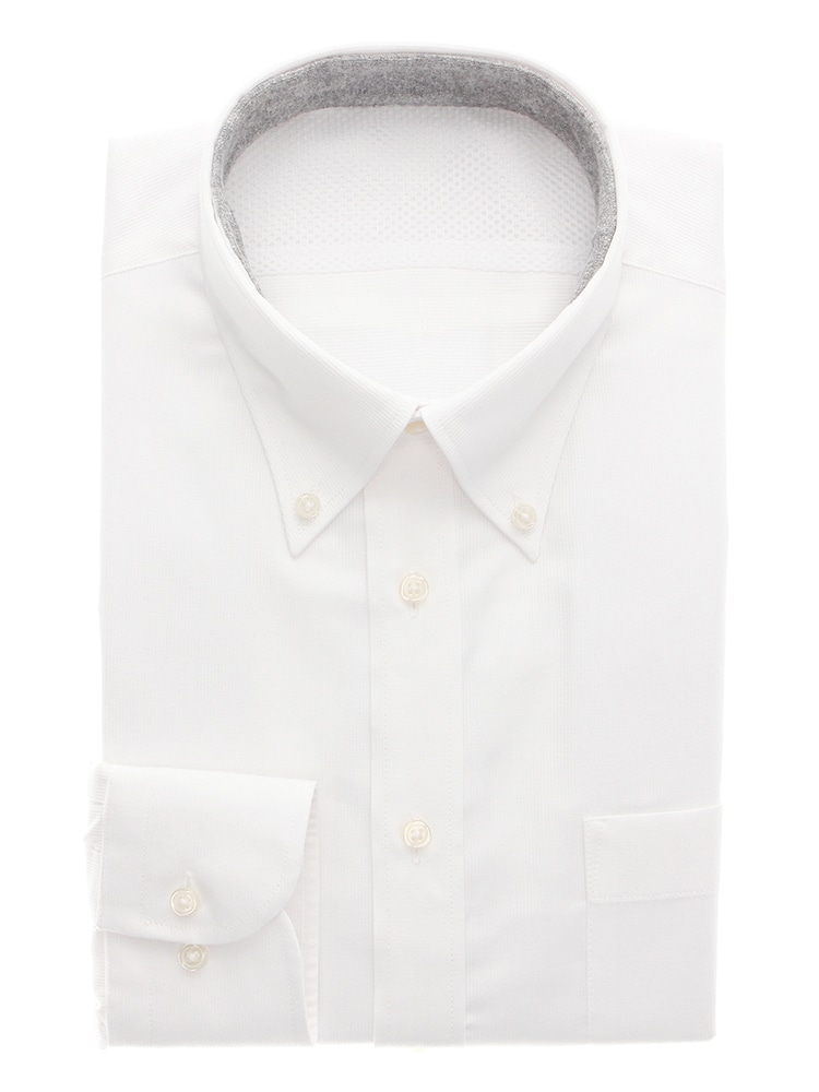 ワイシャツ／長袖／形態安定／ボタンダウンカラー／織柄／QUICK TOUCH／FIT／ドレスシャツ2 ワイシャツ ホワイト