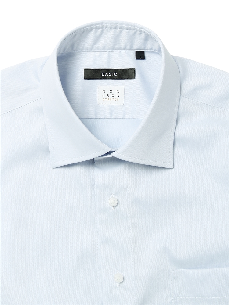SHUNシャツ／長袖／ノンアイロンストレッチ／セミワイドカラー／無地／BASIC／ドレスシャツ1 形態安定 ワイシャツ