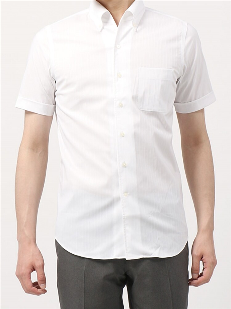 WEB限定／ワイシャツ／半袖／COOL MAX／ワンピースカラー／ストライプ／FIT／ドレスシャツ (IF3CM009H-AB)