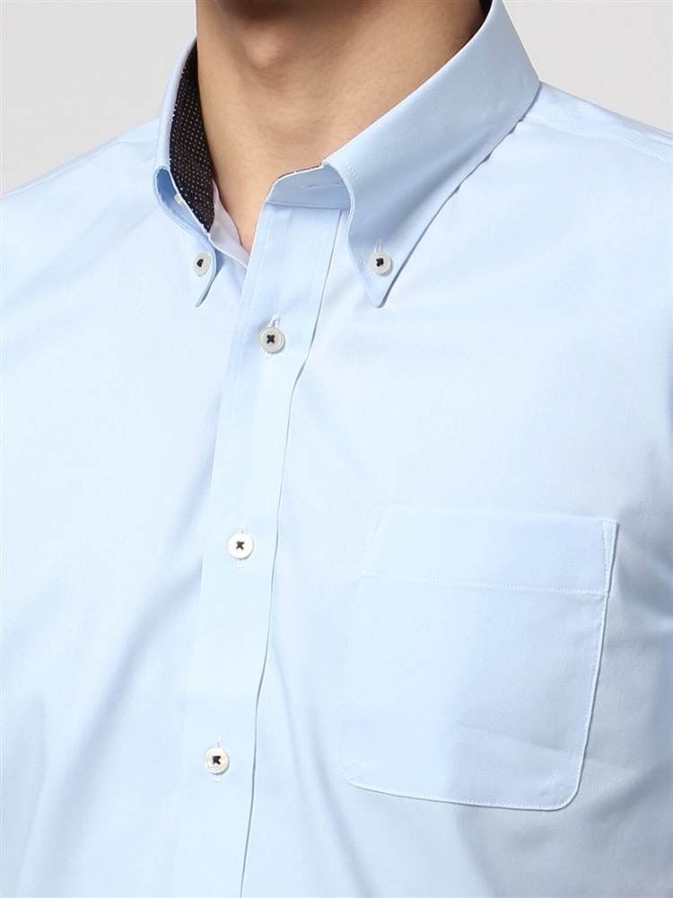 ワイシャツ／半袖／形態安定／COOL MAX／ボタンダウンカラー／織柄／FIT／ドレスシャツ4 ドレスシャツ ブルー