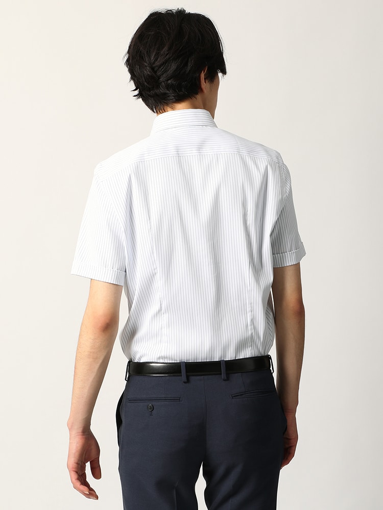 ワイシャツ／半袖／形態安定／COOL MAX／ワンピースカラー／ストライプ／FIT／ドレスシャツ2 コットン シャツ