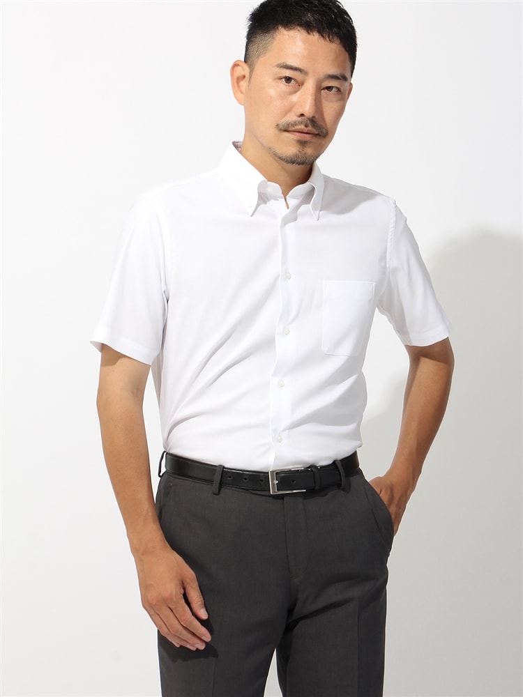 【パープル】(M)【超形態安定】 ボタンダウンカラー 半袖ワイシャツ