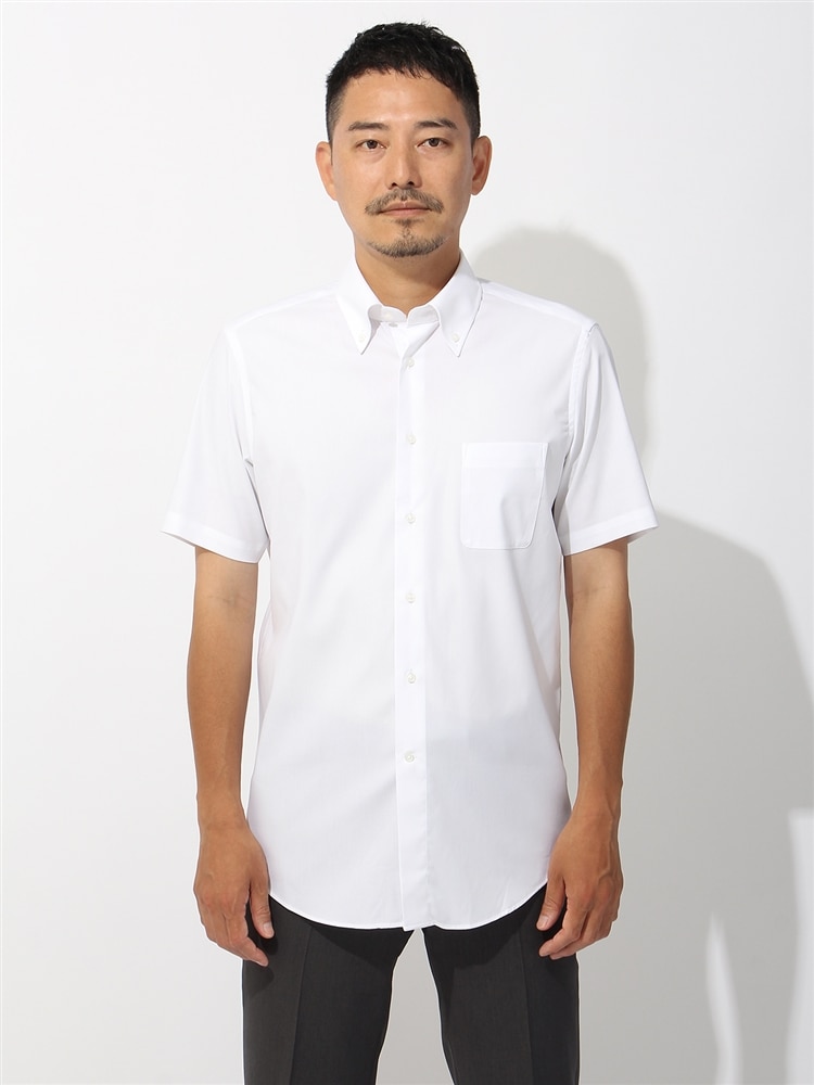 【ホワイト】(M)【超形態安定】 ボタンダウンカラー 半袖ワイシャツ