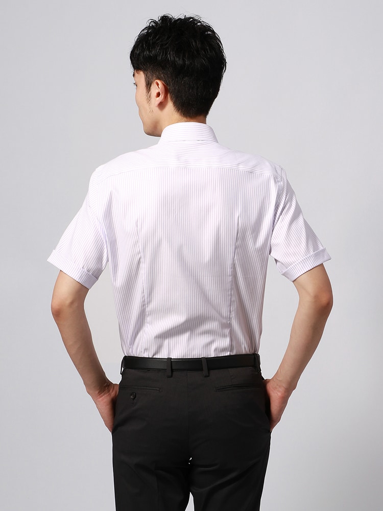 ワイシャツ／半袖／形態安定／3BLOCK／ワイドカラー／ストライプ／FIT／ドレスシャツ2 ドレスシャツ 形態安定