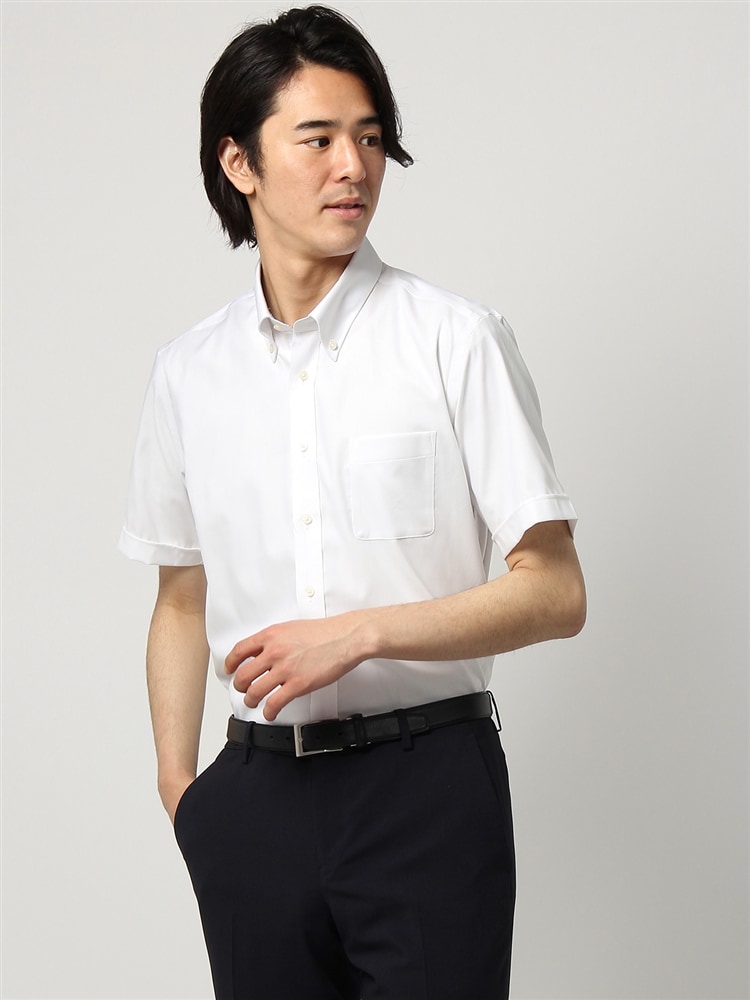 ワイシャツ／半袖／形態安定／COOL MAX／ボタンダウンカラー／織柄／BASIC／ドレスシャツ0 形態安定 ワイシャツ