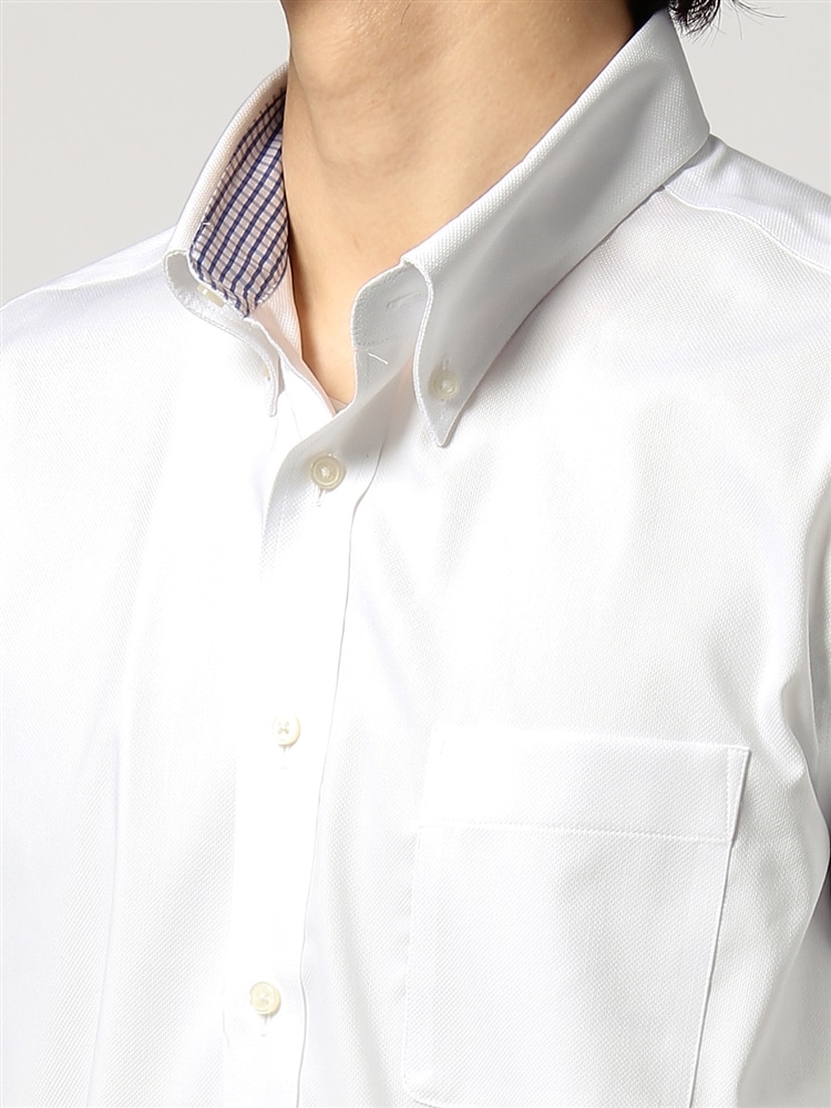 ワイシャツ／半袖／形態安定／COOL MAX／ボタンダウンカラー／織柄／BASIC／ドレスシャツ4 ワイシャツ ホワイト