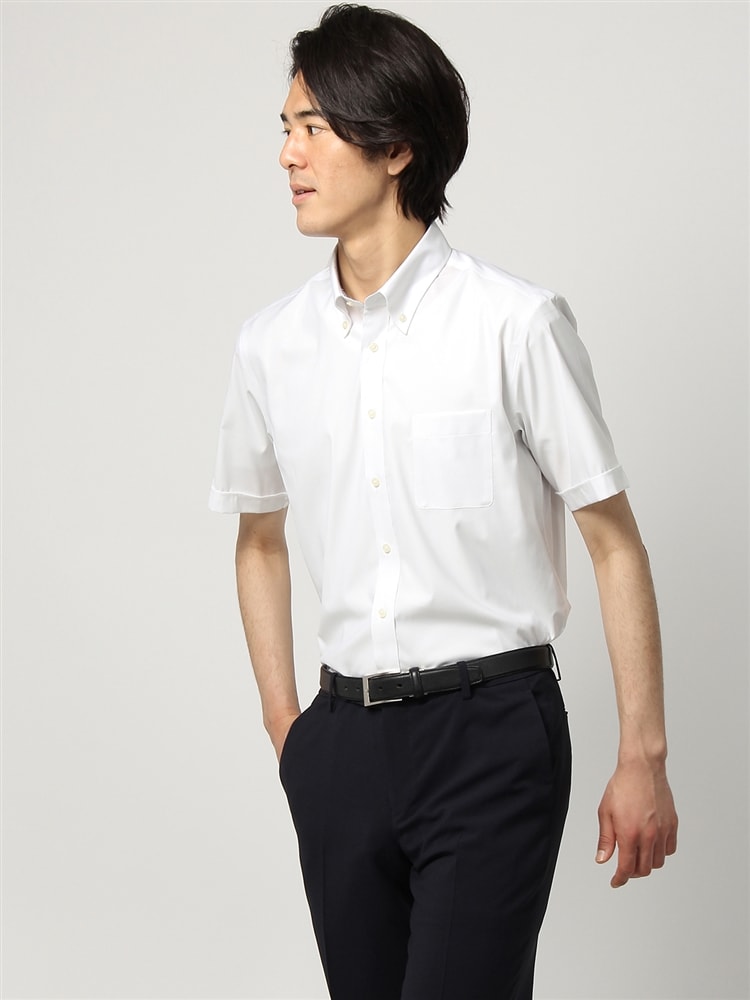 ワイシャツ／半袖／形態安定／COOL MAX／ボタンダウンカラー／無地／BASIC／ドレスシャツ0 形態安定 ワイシャツ