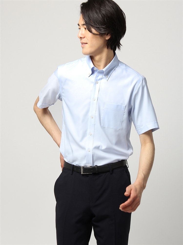 ワイシャツ／半袖／形態安定／COOL MAX／ボタンダウンカラー／織柄／BASIC／ドレスシャツ0 形態安定 ワイシャツ