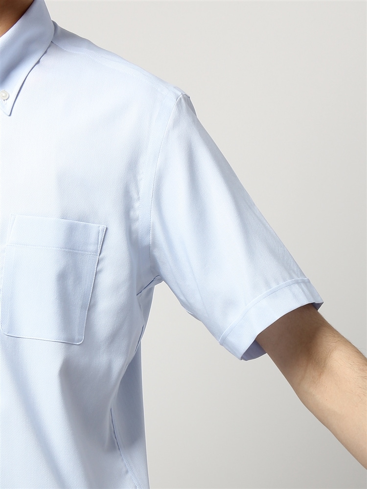 ワイシャツ／半袖／形態安定／COOL MAX／ボタンダウンカラー／織柄／BASIC／ドレスシャツ5 コットン 半袖