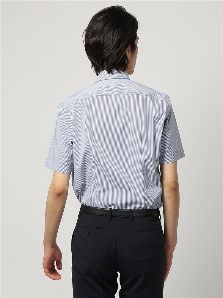 ワイシャツ／半袖／形態安定／COOL MAX／ボタンダウンカラー／BASIC／ドレスシャツ2 ネイビー ストライプ