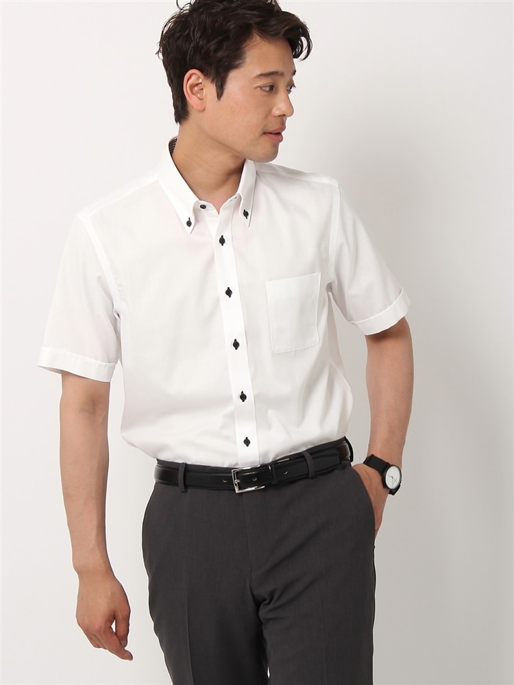 ワイシャツ／半袖／形態安定／ボタンダウンカラー／織柄／BASIC／ドレスシャツ0 形態安定 ワイシャツ