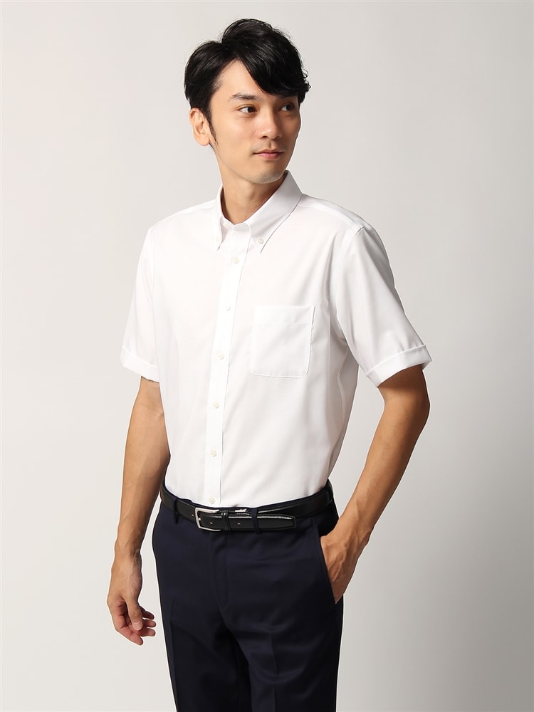 ワイシャツ／半袖／形態安定／ボタンダウンカラー／織柄／BASIC／ドレスシャツ0 形態安定 ワイシャツ