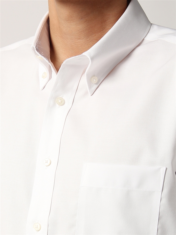 ワイシャツ／半袖／形態安定／ボタンダウンカラー／織柄／BASIC／ドレスシャツ4 コットン シャツ