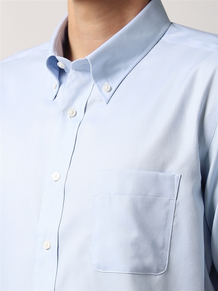 ワイシャツ／半袖／形態安定／ボタンダウンカラー／織柄／BASIC／ドレスシャツ4 コットン シャツ