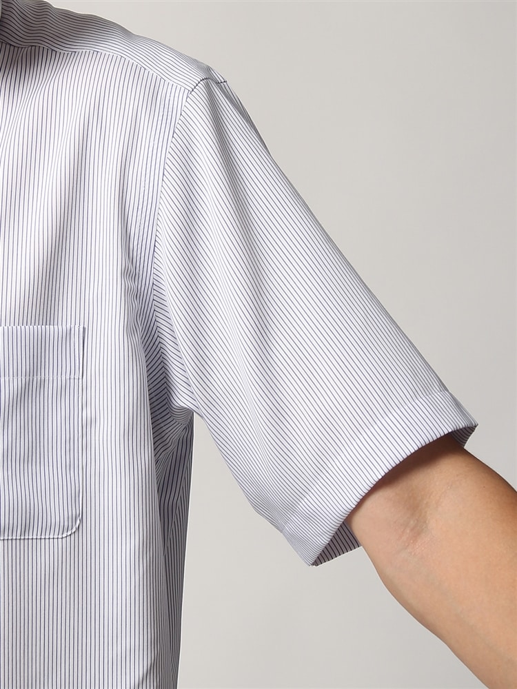 ワイシャツ／半袖／形態安定／ホリゾンタルカラー／ストライプ／BASIC／ドレスシャツ5 コットン シャツ