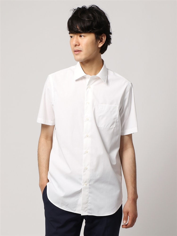 ワイシャツ／半袖／形態安定／RENU／ワイドカラー／無地／BASIC／ドレスシャツ3 ワイシャツ ワイドカラー